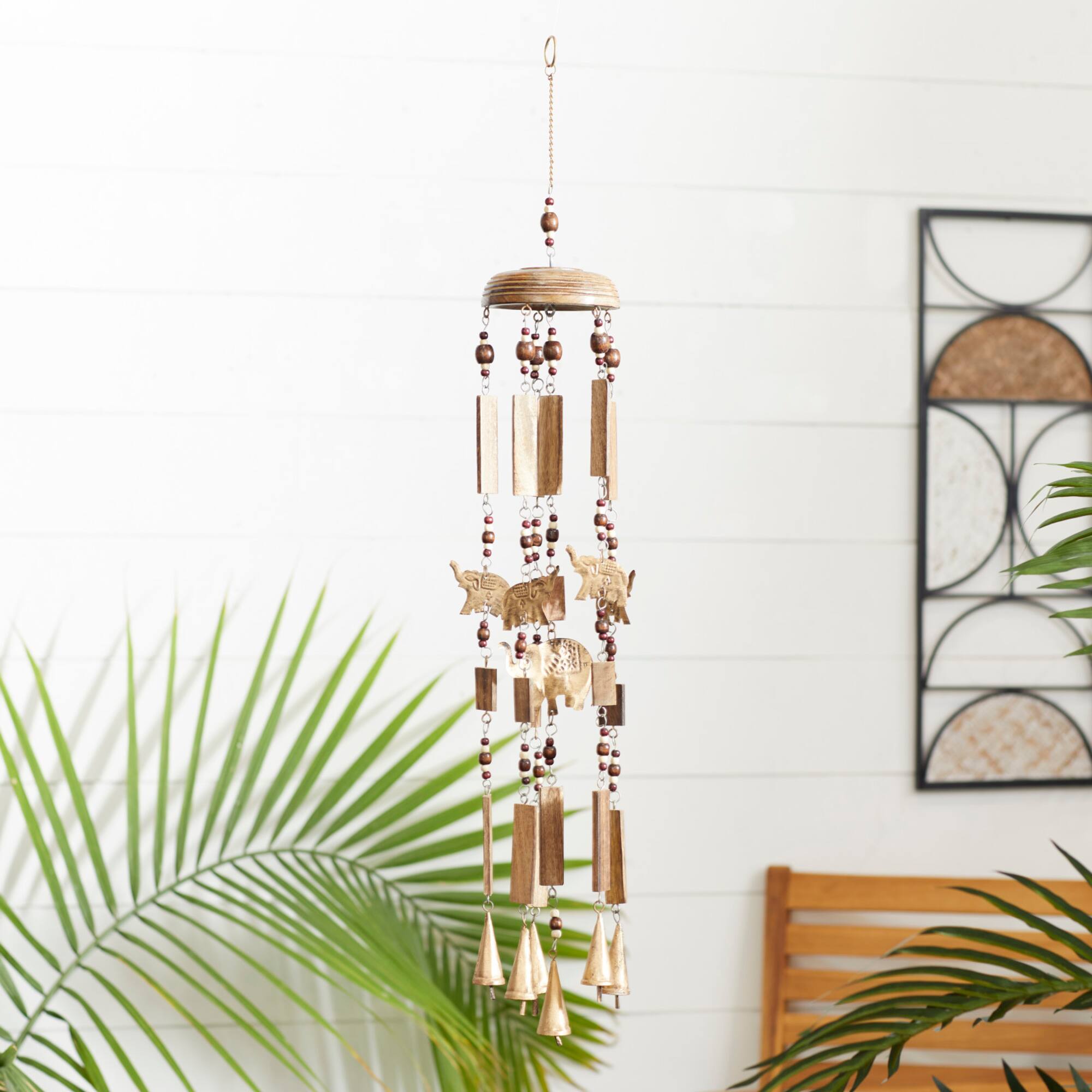 32" Brown Elephant Mango Wood Coastal Windchime